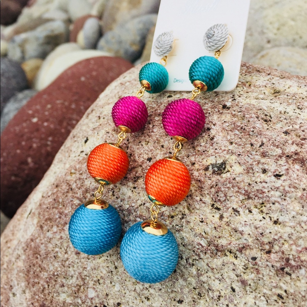 Rainbow Statement Ball Drop Long Boho Earrings